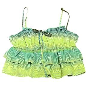 Wild Fable Green Ruffled Sleeveless Top with Tie Front, Size S, NWT